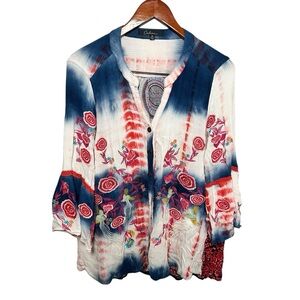 Embroidered Floral Blouse with Mandarin Collar 2X